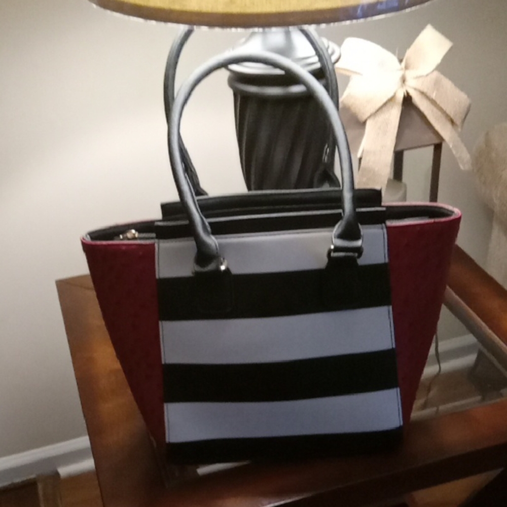 Stylish Black and Red Striped Women's Bag